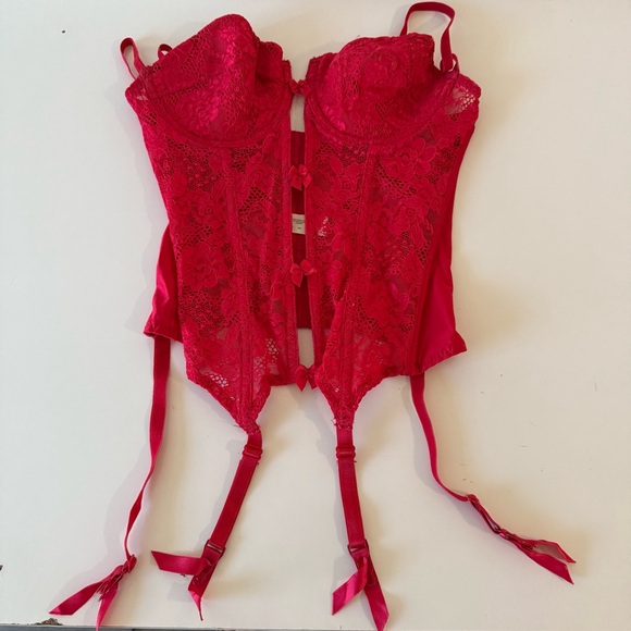 Victoria's Secret Size 34C Red Lace Floral Garter Bustier Corset - Picture 1 of 6
